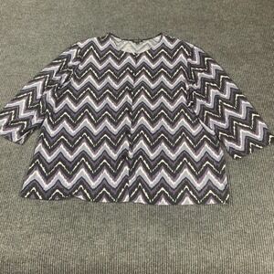 Vikki VI Top Womens 3X Purple Button Up Stretch 3/4 Sleeve Retro Aop Abstract